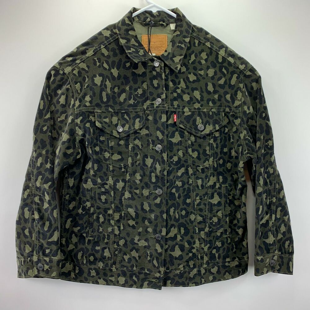 Levi's Womens Limited Camo Oversized Trucker Jacket Black Green S